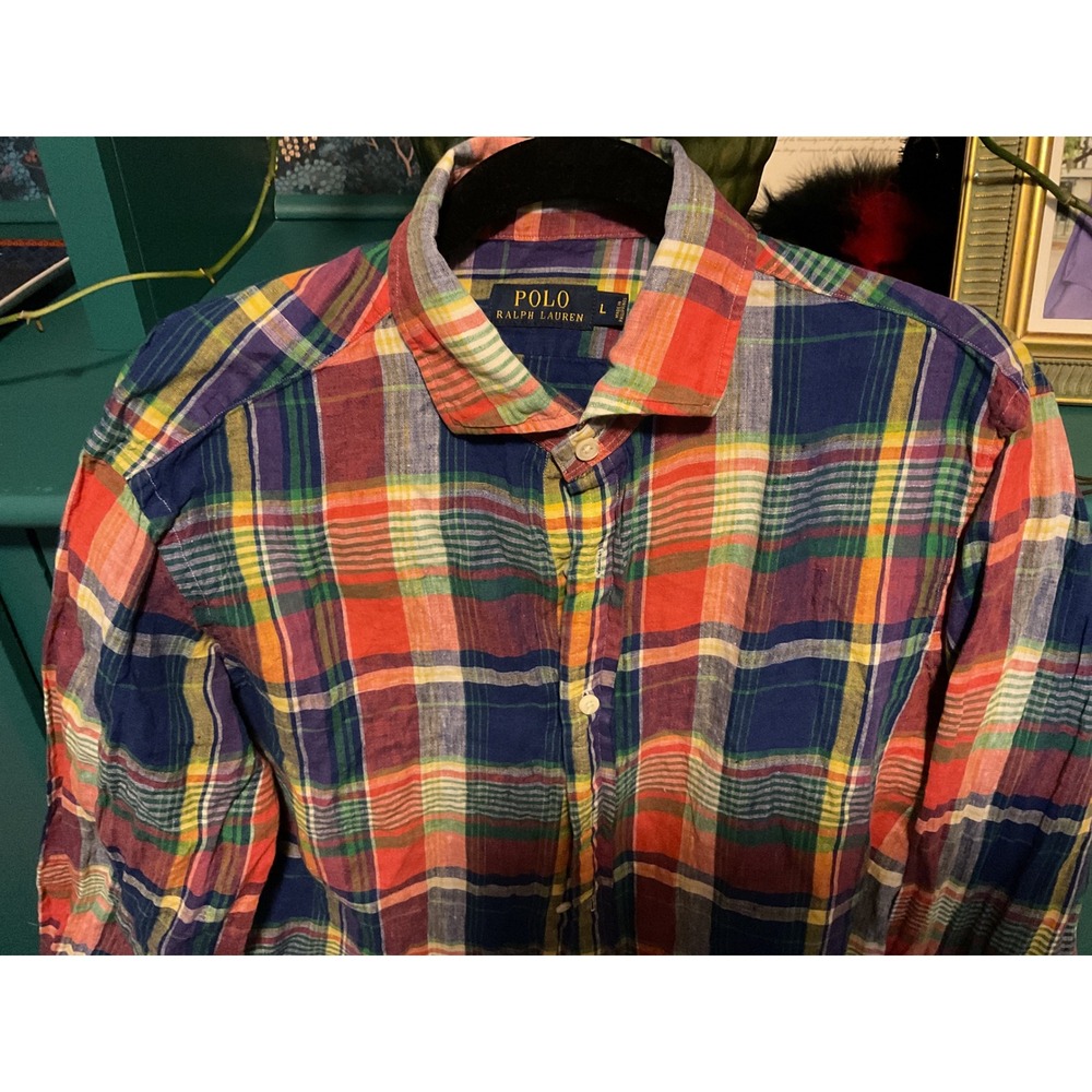 Polo Ralph Lauren Mens Madras Plaid Button Down Shirt Multi Color Large L